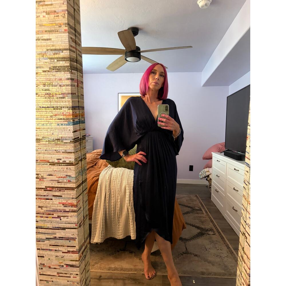 If By Sea Los Angeles Navy Kaftan Midi Dress Kimono Sleeve Women’s Small